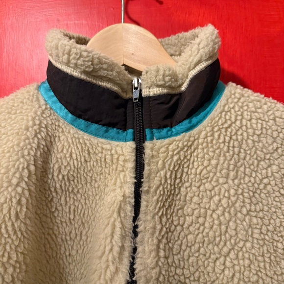 Patagonia Retro X Deep Pile Fleece Jacket Oatmeal Brown Blue SML RARE - Picture 5 of 5
